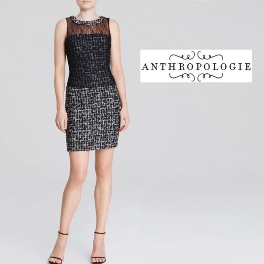 Anthropologie NWT Bailey 44 Large Sleeveless Dress Jackie Mini Black White Tweed